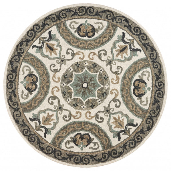 4’ Round Gray Ornate Medallion Area Rug