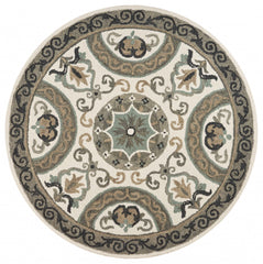 6’ Round Gray Ornate Medallion Area Rug