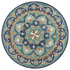 6’ Round Blue Floral Mandala Area Rug