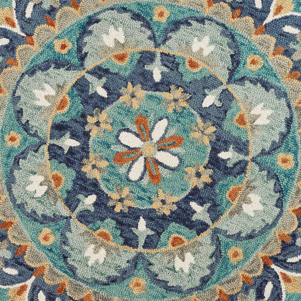 6’ Round Blue Floral Mandala Area Rug