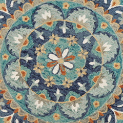 6’ Round Blue Floral Mandala Area Rug