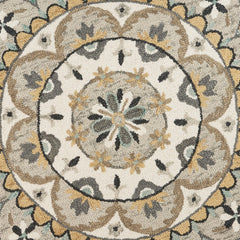 6’ Round Gray and Ivory Floral Bloom Area Rug