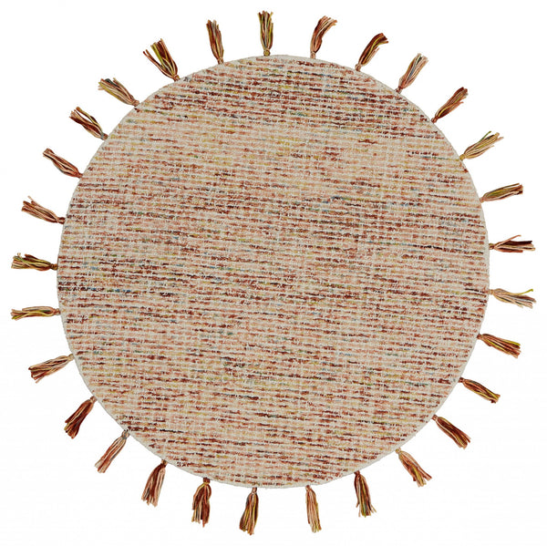 4’ Round Beige Sun Tasseled Area Rug