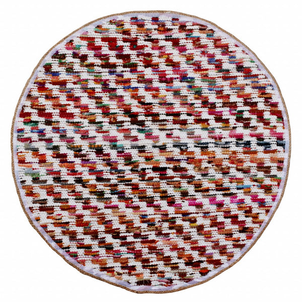 6’ Round White Braided Chindi Area Rug