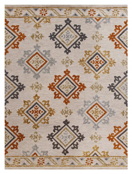 5’ x 7’ Cream and Orange Ornate Diamond Area Rug