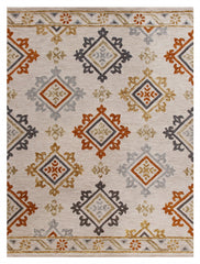 7’ x 9’ Cream and Orange Ornate Diamond Area Rug
