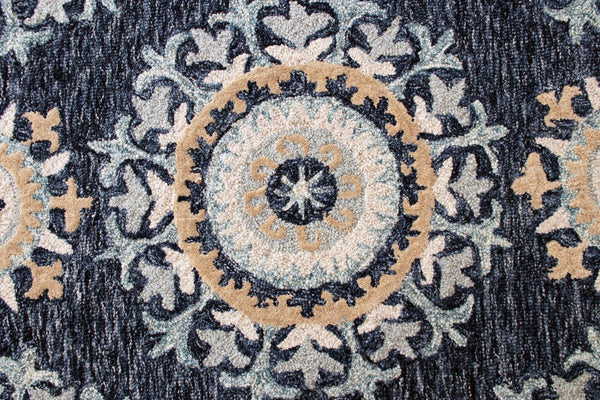 5’ x 7’ Blue and Beige Floral Disc Area Rug