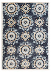 7’ x 9’ Blue and Beige Floral Disc Area Rug