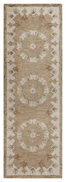 2’ x 7’ Tan Retro Modern Medallion Runner Rug