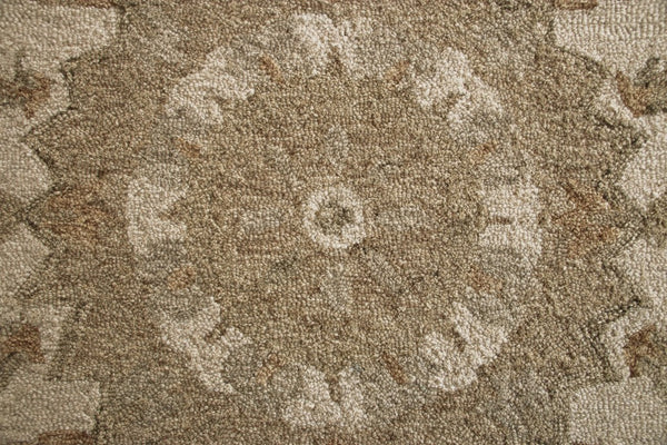 3’ Round Tan Retro Modern Medallion Area Rug