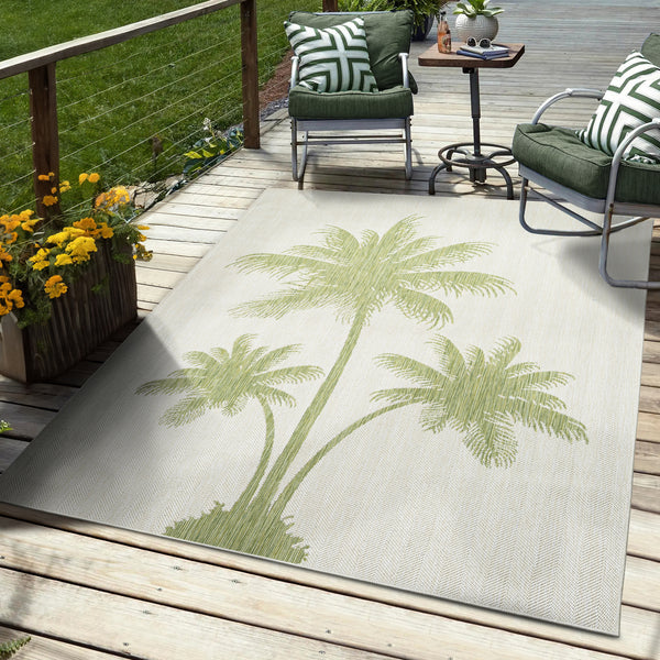 8’ x 10’ Green Palm Tree Indoor Outdoor Area Rug