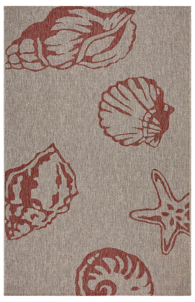 8’ x 9’ Red and Beige Seashell Area Rug