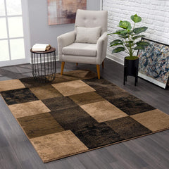 8’ x 8’ Square Brown Geometric Blocks Area Rug