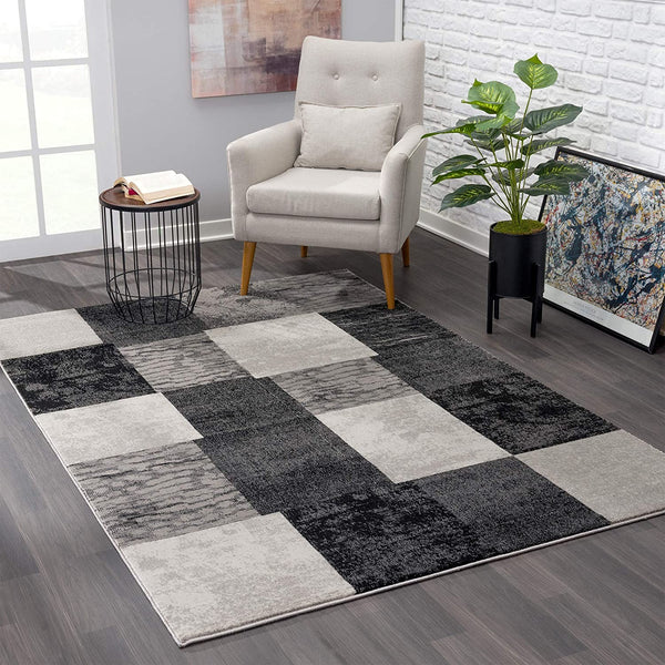 2’ x 12’ Gray Geometric Blocks Runner Rug