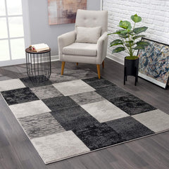 2’ x 15’ Gray Geometric Blocks Runner Rug