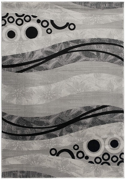2’ x 5’ Gray and Black Abstract Waves Area Rug
