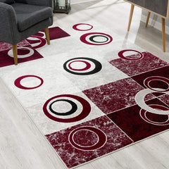 2’ x 6’ Red and White Inverse Circles Area Rug