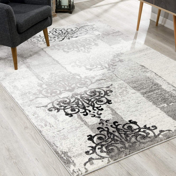2’ x 6’ Gray Faded Filigree Pattern Area Rug