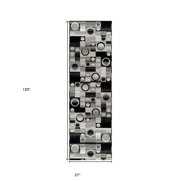 2’ x 10’ Gray Blocks and Rings Runner Rug