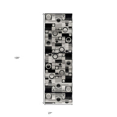 2’ x 10’ Gray Blocks and Rings Runner Rug