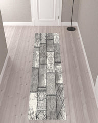 2’ x 10’ Gray Decorative Patches Runner Rug