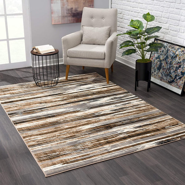 3’ x 3’ Square Beige Rustic Strokes Area Rug