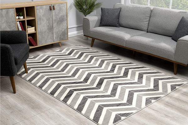 2’ x 5’ Gray Distressed Chevron Area Rug
