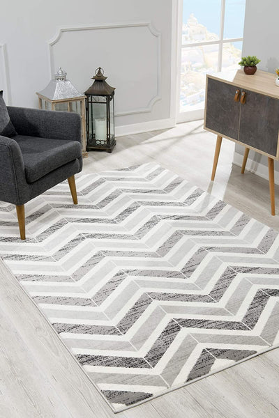 3’ x 6’ Gray Distressed Chevron Area Rug