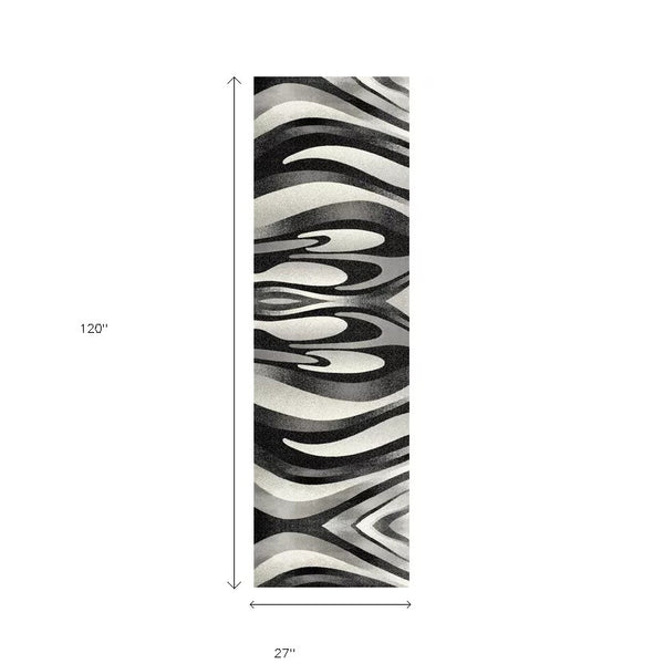 2’ x 10’ Black and Gray Abstract Marble Runner Rug