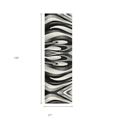 2’ x 10’ Black and Gray Abstract Marble Runner Rug