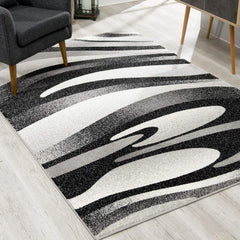 2’ x 12’ Black and Gray Abstract Marble Runner Rug