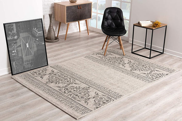 8’ x 10’ Ivory Distressed Scroll Pattern Area Rug