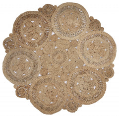 6’ Tan Floral Rings Jute Area Rug