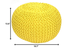 Cotton Zig Zag Knitted Golden Yellow Pouf Ottoman
