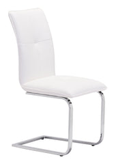 Set of Two White Faux Leather and Chrome Contempo Comfy Dining Chairs
