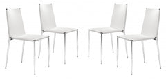 Set of Four White Faux Leather and Steel Standard Stackable Dining or Accent Chairs
