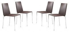 Set of Four Brown Faux Leather and Steel Standard Stackable Dining or Accent Chairs