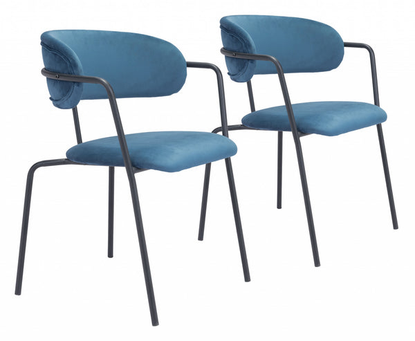Set of Two Blue and Gunmetal Modern Industrial Dining Chairs