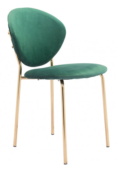 Set of Two Green and Gold Modern Dining or Side Chairs