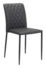 Set of Two Black Faux Leather Diamond Weave Dining Chairs