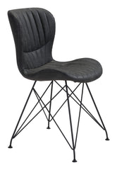 Set of Two Black Faux Leather Boho Chip Dining Chair