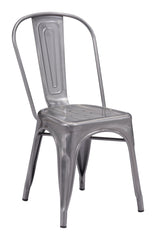 Set of Two Bistro Gray Steel Dining Chairs