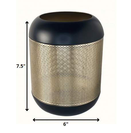 8" Modern Black and Gold Metal Hurricane Candle Holder