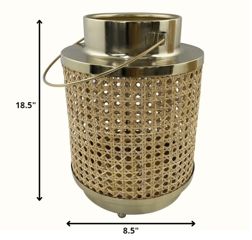 18.5" Large Metal Hurricane Candle Holder in Cane