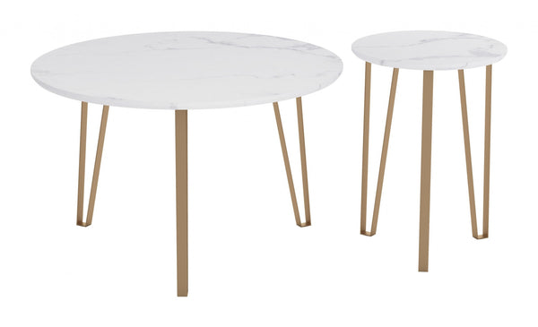Set of Two White and Gold Accent Tables