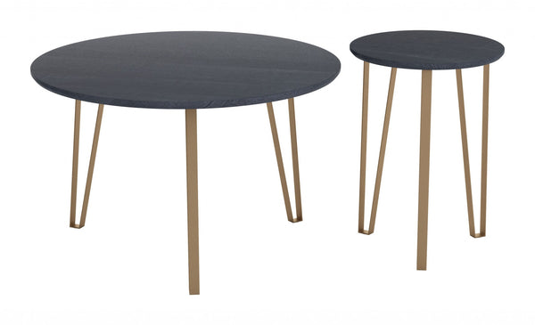 Set of Two Black and Gold Accent Tables