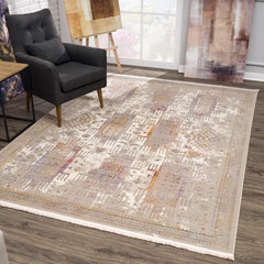 4' x 6' Beige Faded Tribal Motifs Area Rug
