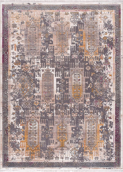 2' x 22' Gray Faded Tribal Motifs Runner Rug
