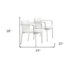 Set of Two Chrome White Faux Leather Armchairs