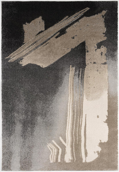 4' x 6' Gray and Tan Abstract Stroke Area Rug